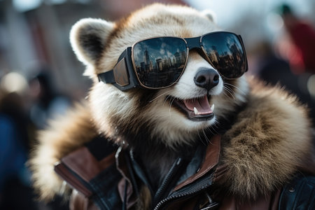 Smile red panda with sunglasses. Generative AIの素材