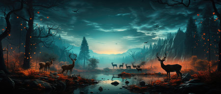 Deer in the woods fantasy. Generated Aiの素材