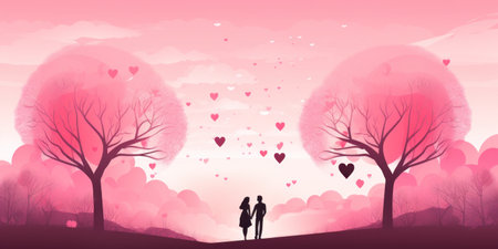 Valentines day illustration with a couple in love. generative aiの素材