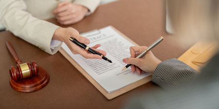 Consultation and conference of lawyer and business people discussion at law firm in office. Concepts...