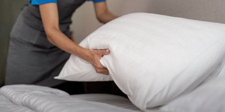 Woman staff cleaning service for work. young female cleaner a bedroom