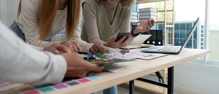 Brainstorm team of creative web graphic designer planning, Group of mobile phone app developer team...