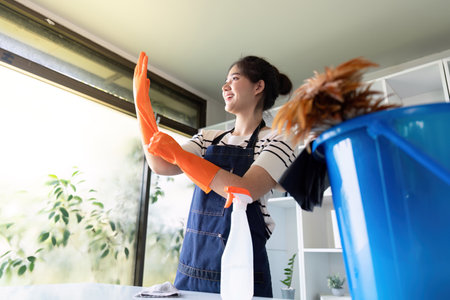 Energetic Janitorial Professional Readying for Office Cleaning Tasks