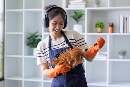 Smiling Cleaning Staff Ready for Duty Professional Home Cleaning Concept