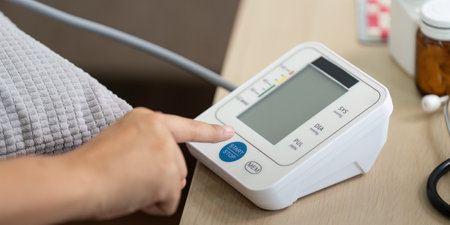 Healthcare Technology and Vital Monitoring. A caregiver about to measure blood pressure with an...