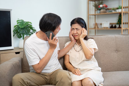 Wellness and Support. Elderly couple dealing with health concerns together.の写真素材