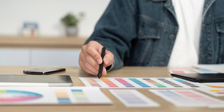 Design Process: Creative Professional Working with Color Palette and Digital Tools
