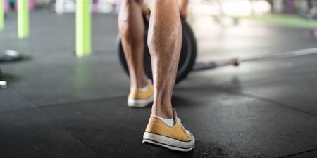 Fitness and Strength. Close-up of young man lifting weights in gym.