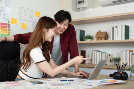 Collaborative UX and UI Design Review in Modern Office.の写真素材