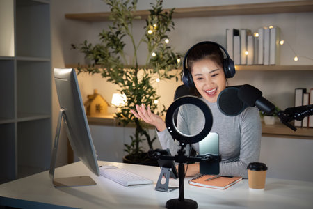 Engaging podcast host sharing insights in a modern studio