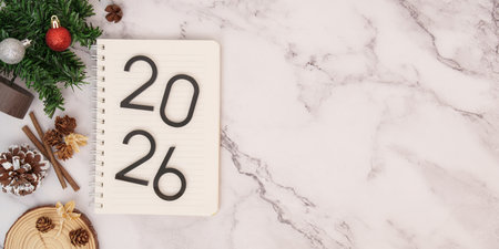 Elegant New Year 2026 Setup with Holiday Elementsの写真素材