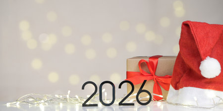 Christmas Gift. Festive hat and present for 2026.