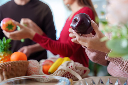 Happy New Year Celebration with Fresh Fruitsの写真素材