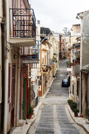 Mediterranean colorful architecture of Trappeto in Sicilyの写真素材
