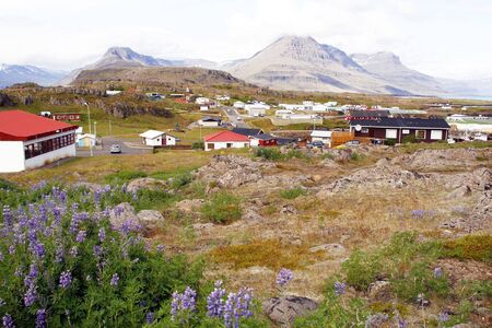 Landscape of Djupivogur - beautiful mountain town in eastern Icelandの写真素材