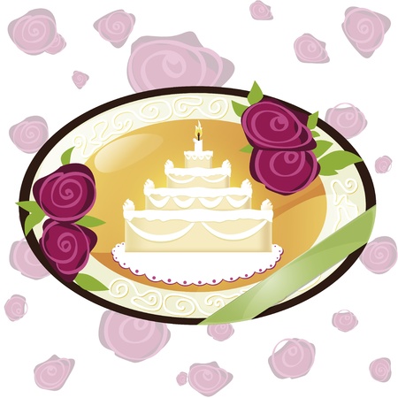 birthday cake wedding candle roses creame のイラスト素材