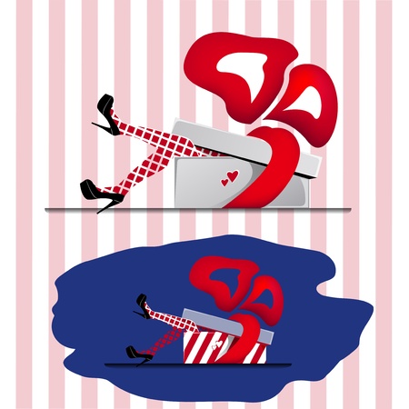 young girl in box present gift のイラスト素材