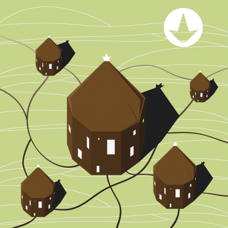 houses buildings green fields crown のイラスト素材