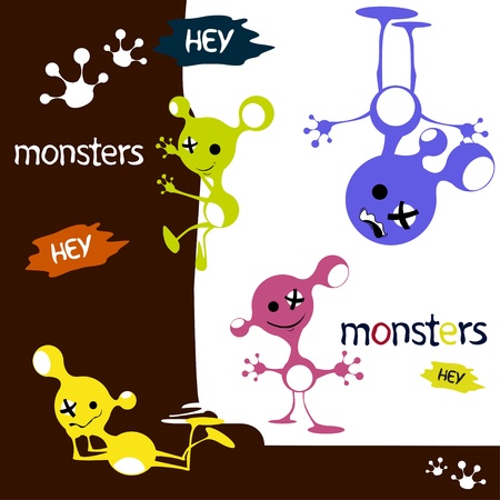 monsters cute funny aliens characters のイラスト素材