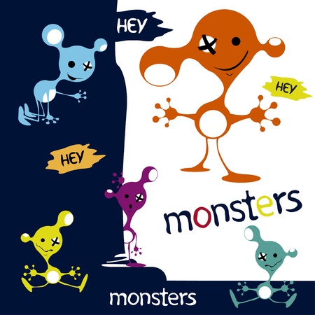 monsters cute funny aliens characters のイラスト素材