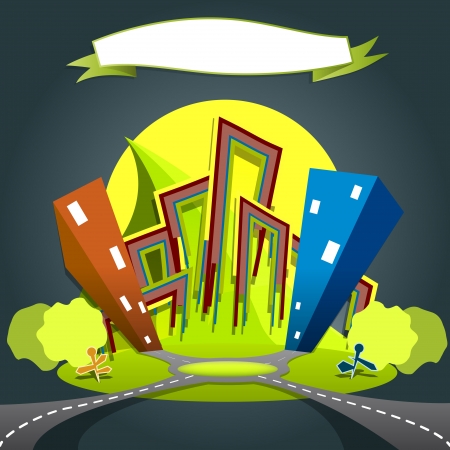 city buildings and roads green parks のイラスト素材