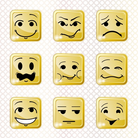 cute funny set of icons or buttons with people faces emotionsのイラスト素材