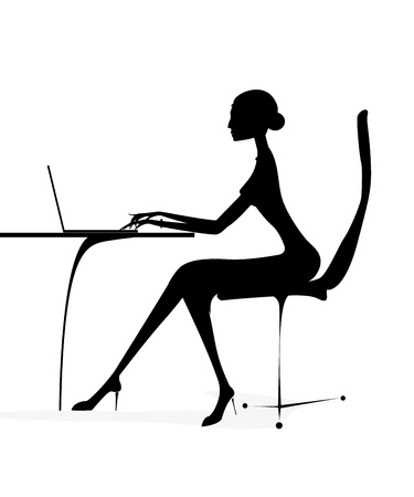 silhouette business girl woman laptop notebook vectorのイラスト素材