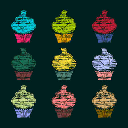 color cupcakes set backgroundのイラスト素材
