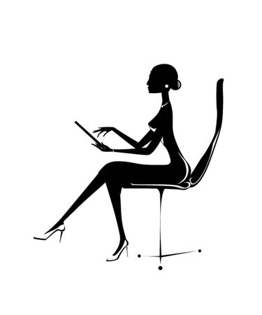 tablet touch pad girl pc surf internet silhouetteのイラスト素材