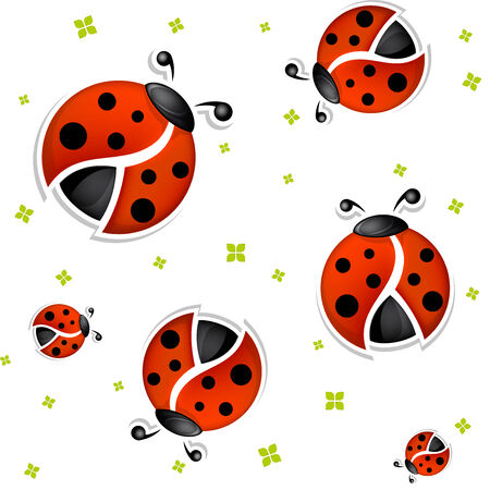 Seamless white summer background with funny ladybugsのイラスト素材