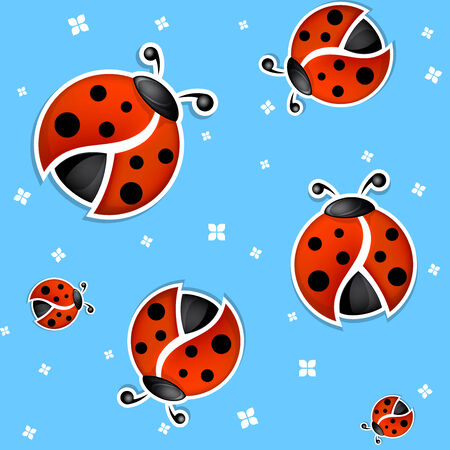 Seamless blue summer background with funny ladybugsのイラスト素材