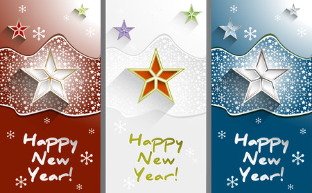 New Year greeting cards with stars and snowflakes set vertical のイラスト素材