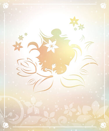 vintage flowers on light orange and green vertical background vectorのイラスト素材