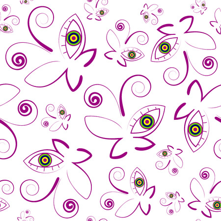 hand-painted butterflies with eyes seamless white and violet background vectorのイラスト素材