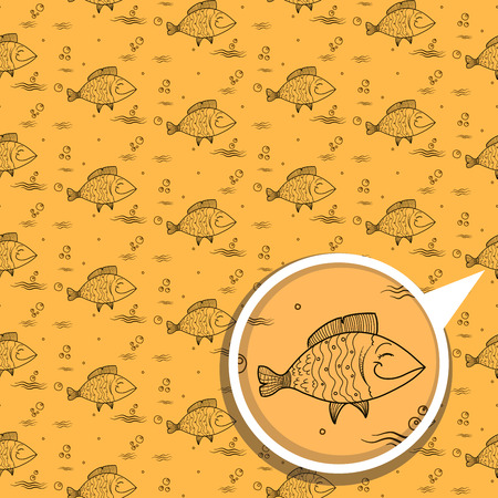 cute doodle fish seamless pattern background orange vectorのイラスト素材