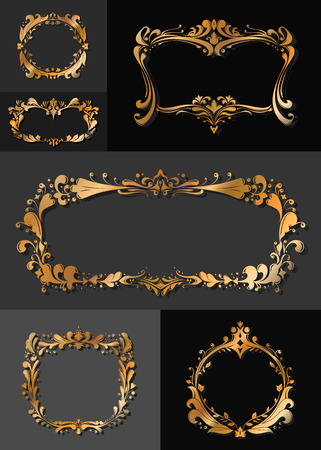 ornate floral frames set square rectangle round golden vectorのイラスト素材
