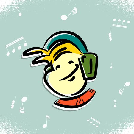 boy with headset music sound colorful vectorのイラスト素材