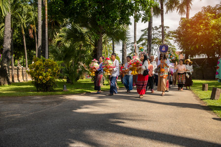 October 31, 2020, Chiangmai, Thailand. The Kathin Festival is a traditional Buddhist festival celebrated by villagers. Colourful parades and offering ceremonies at Wat Ton Kwien, Hang Dong northern thailand. traditional conceptのeditorial素材