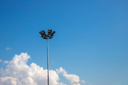 Solar cells lighting system against blue sky. imageの写真素材
