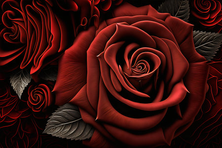 Beautiful red rose on a black background. 3D illustration.の写真素材