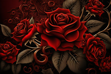 Beautiful red roses on a black background. Vector illustration for your design.の写真素材