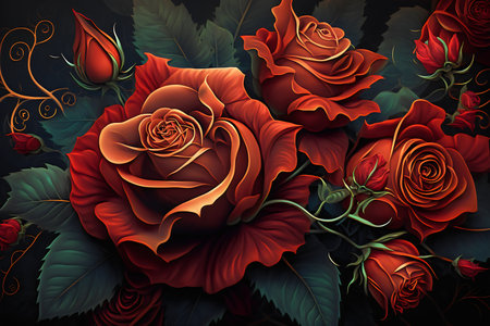 Beautiful red roses on a dark background. Floral background.の写真素材