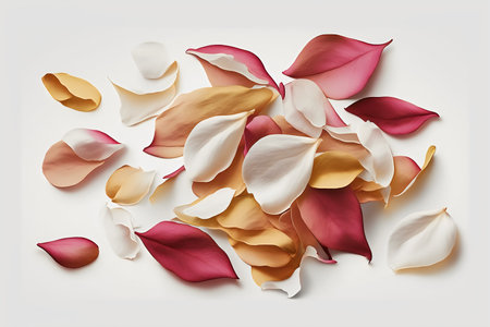 Rose petals isolated on white background. 3d rendering, illustration.の写真素材