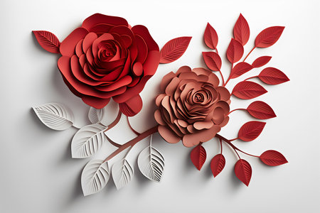 Red roses with leaves on a white background. 3d illustration.の写真素材