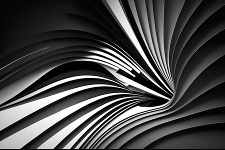 3d render of abstract background with black and white curved lines.の素材