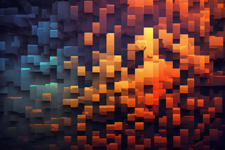 abstract background with geometric shapes in blue and orange colors. 3d renderingの素材