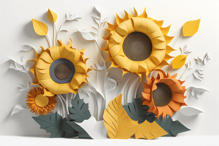3d render of sunflowers on white background. 3d illustrationの素材