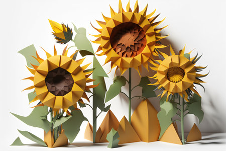 3d render of sunflowers on a white background. 3d illustrationの素材