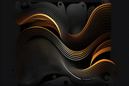 Abstract black and golden wavy background. 3d render, 3d illustration.の素材