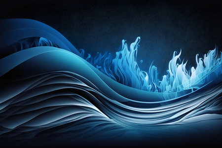 Blue abstract background with wavy lines and waves. Vector illustration.の素材